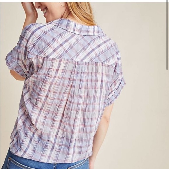 Anthropologie Cloth & Stone Aliya Tie Waist Crop Blouse Button Down Extra Small - Picture 2 of 10